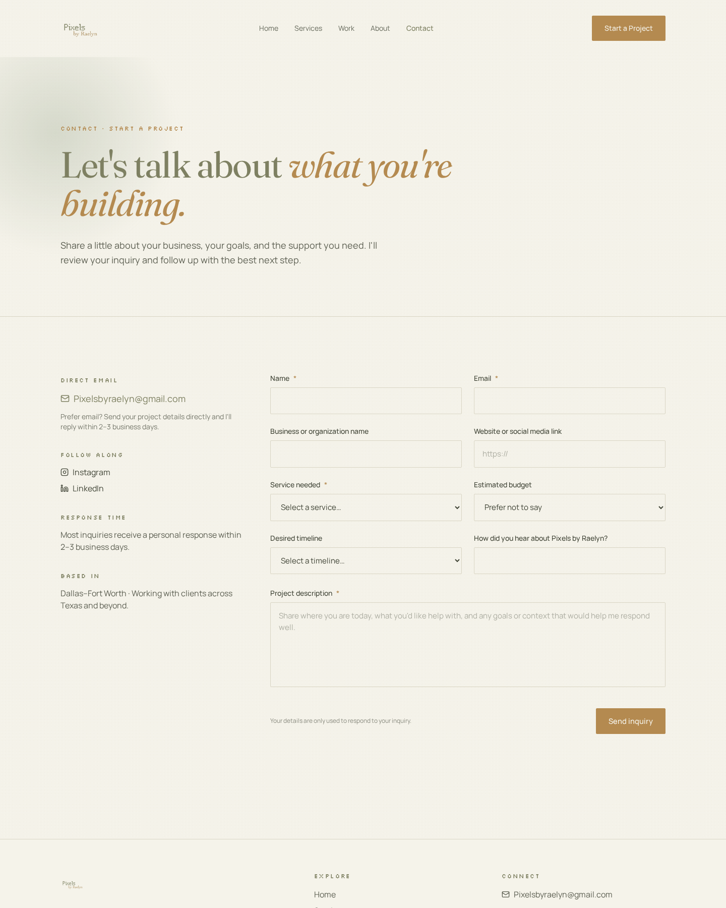 Contact & inquiry form — desktop
