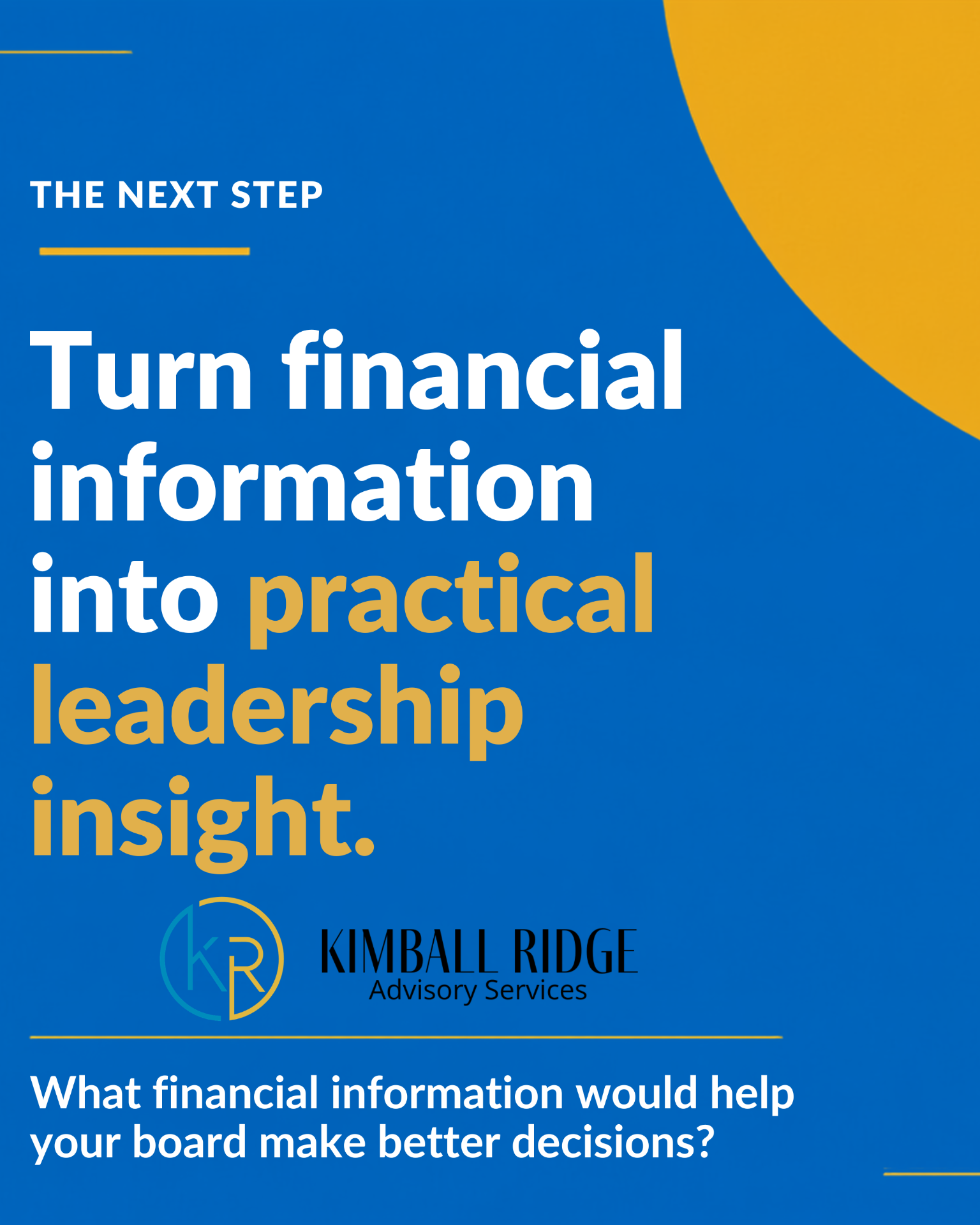 Kimball Ridge carousel slide — Turn financial information into practical leadership insight