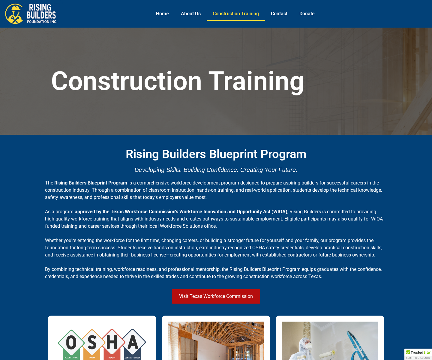 Construction Training program page, desktop view
