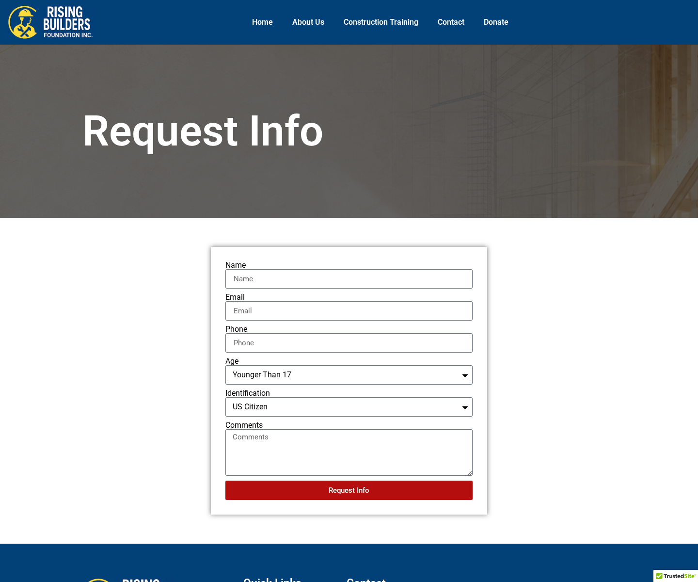 Request Information page, desktop view
